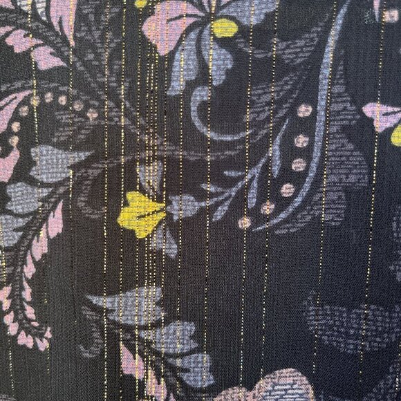 Blue Rain Womens Wrap Style Top Sz L Black Floral Sheer Poet Sleeve Dark Romance - Picture 5 of 11